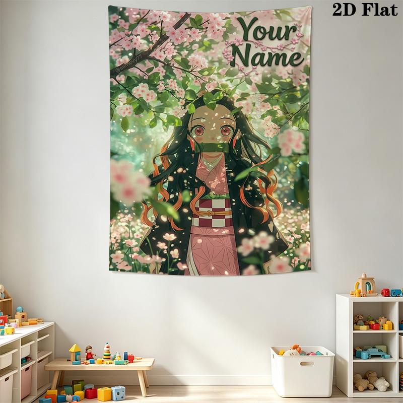 Name Custom Nezuko Wall Tapestry Aesthetic Wall Hanging Printed Fabric Blanket Decorative Tapestries for Bedroom Living Room Home Decor