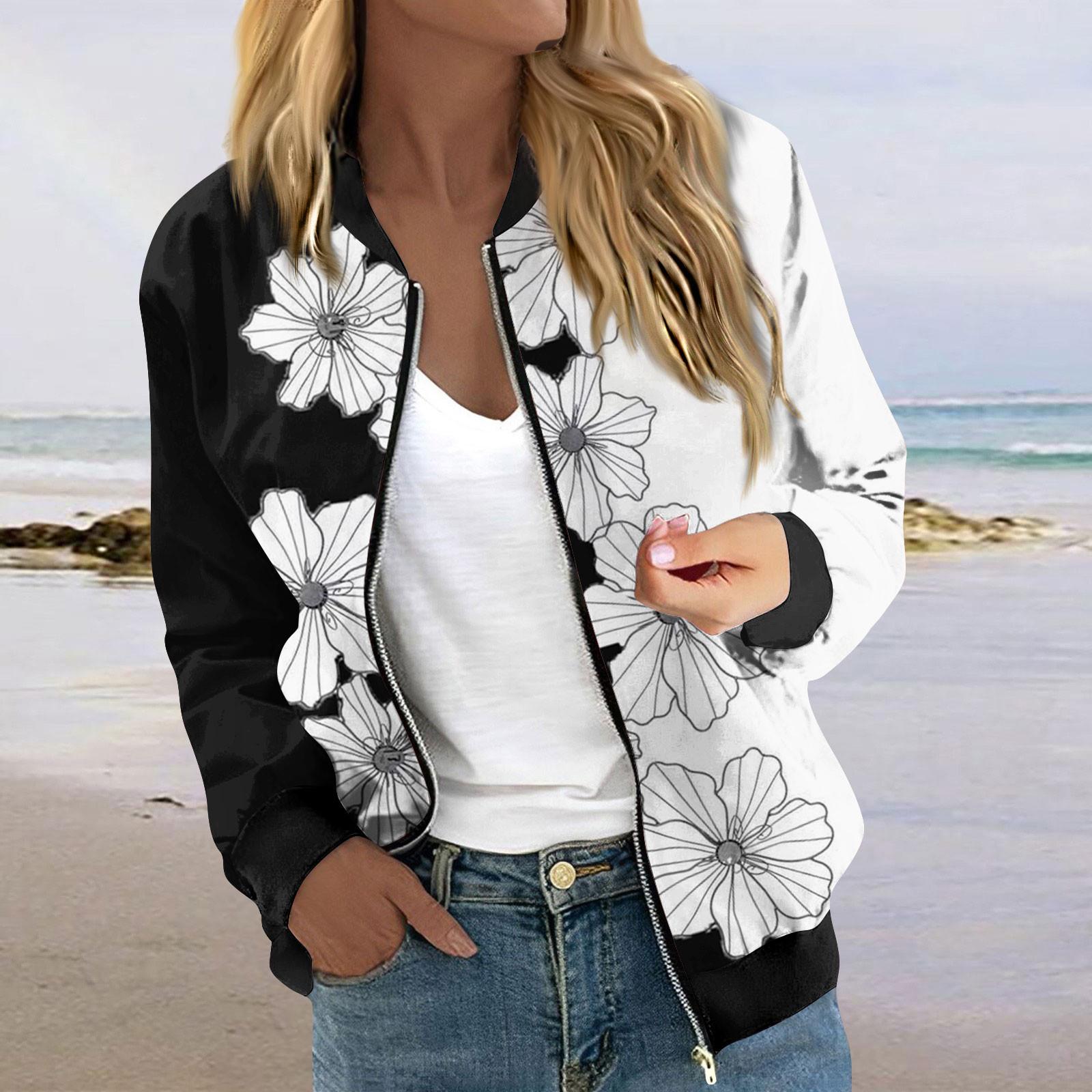 

Женская модная повседневная куртка на молнии с принтом и карманами, длинное пальто с рукавами XL белый