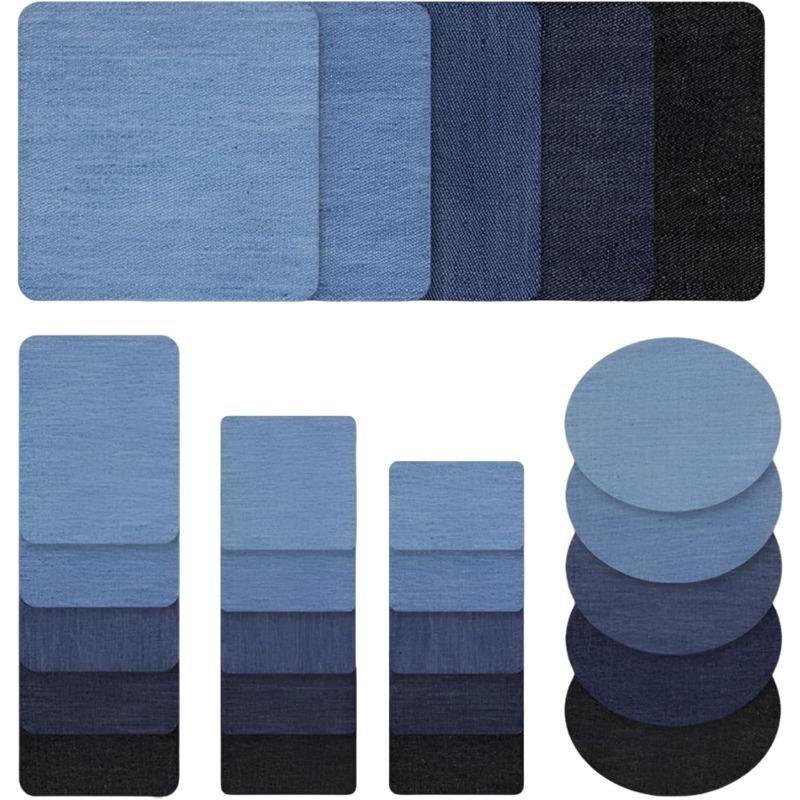 Iron on Jean Patches for Clothes,25PCS Denim Repair Patches for Jeans,Iron-on Patches for Inside Thigh, Knee & Pants Fabric Repair Kit 25PCS