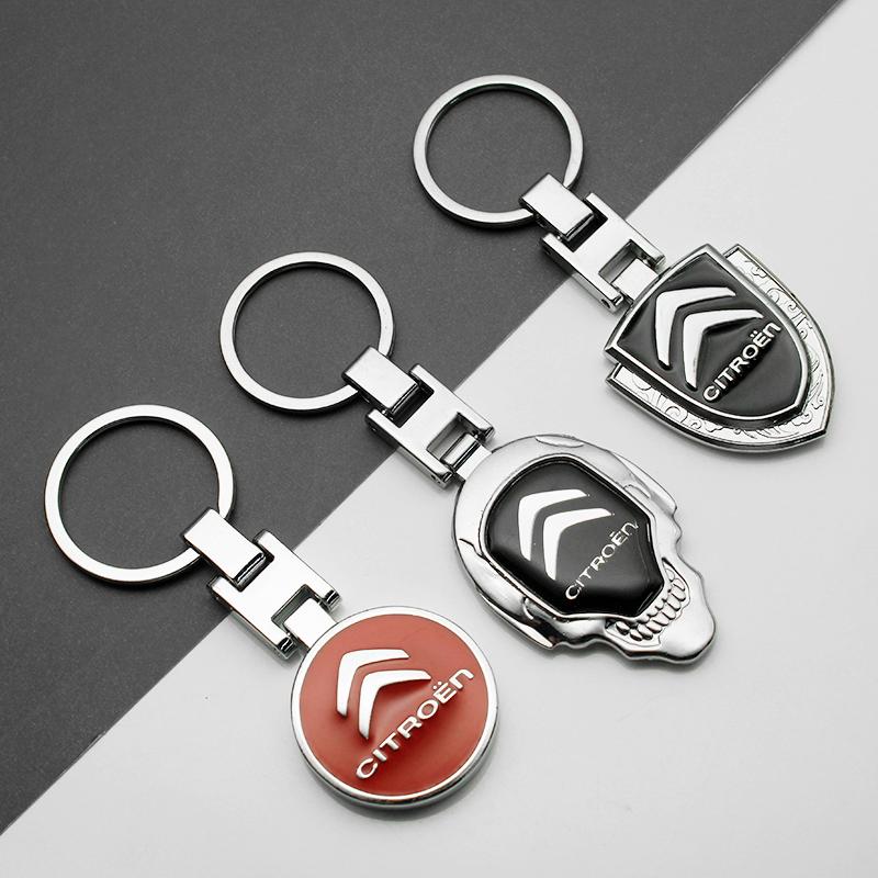 ADT2 3D Metal/Leather Car Keychain Badge Emblem For Citroen C5X C6 DS C3-XR C4L C4 C1 C5 C6 VTS C-ELYSEE Key Chain Rings Accessories