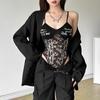 2024 Autumn Women's Urban Chic Solid Lace Bodysuit with Text Accents