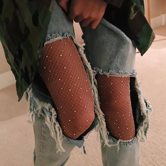 Sexy Women\'s Rhinestone Fishnet Elastic Stockings Fish Net Tights Pantyhose Socks