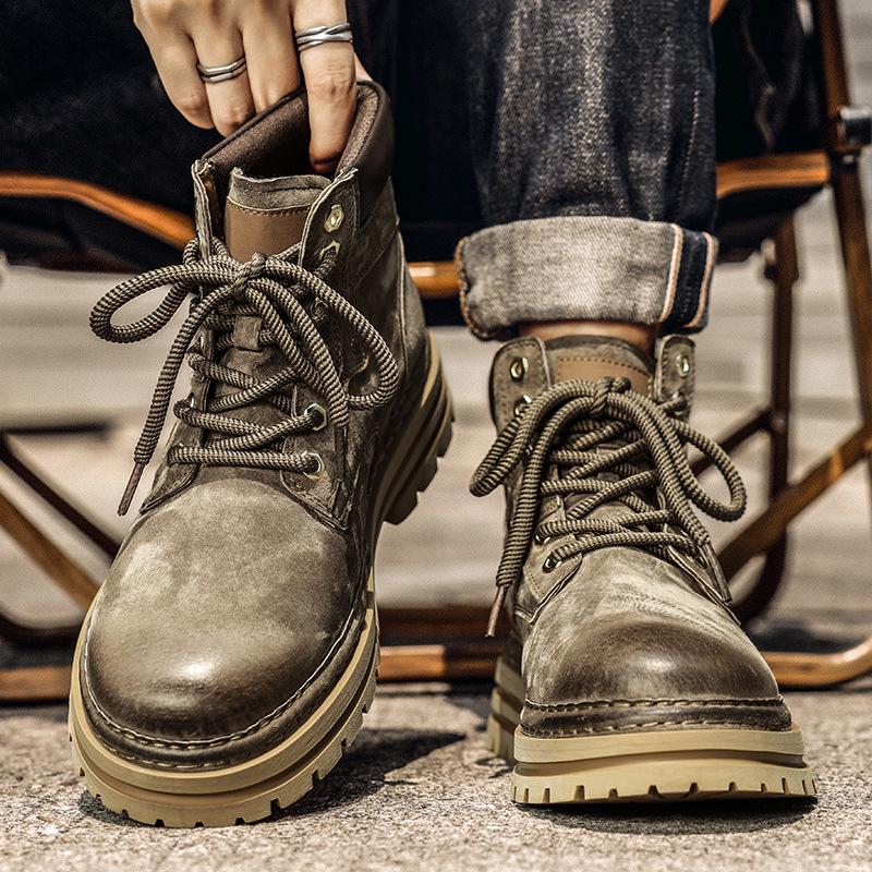 2024 Wear-Resistant Genuine Leather Men's Martin Boots - Warm, Stylish British Workwear for Autumn/Winter