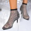 Fashion Heel Shoes Large Size Pointed Toe Shing Rhinestone Sandals Personality  Elastic Transpatent Breathable Sandalias