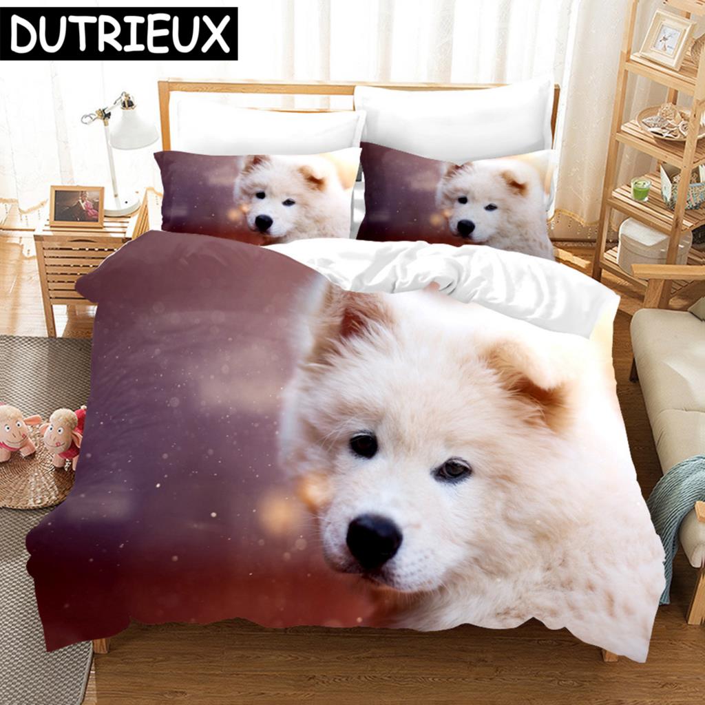 3D Samojed Sängkläder Påslakanset Med Örngott Twin Full Queen King Sängkläder Påslakan