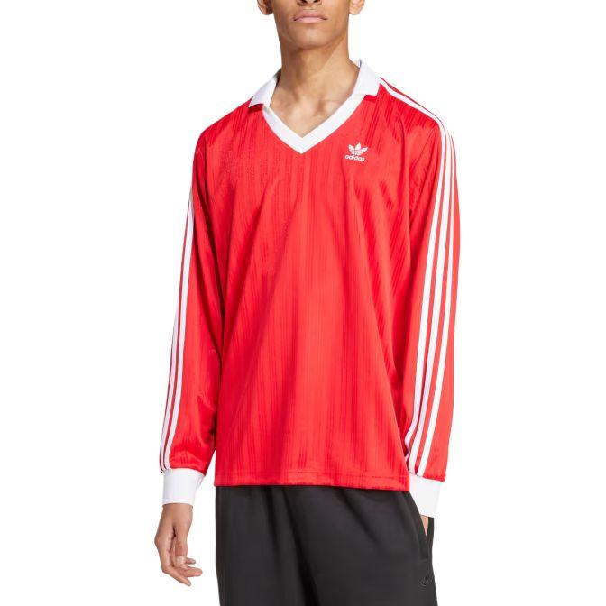 adidas Originals Adicolor Piqué Striped Pattern Polo Casual Sports Long Sleeve Football Shirt Men Tops Crimson IX5226