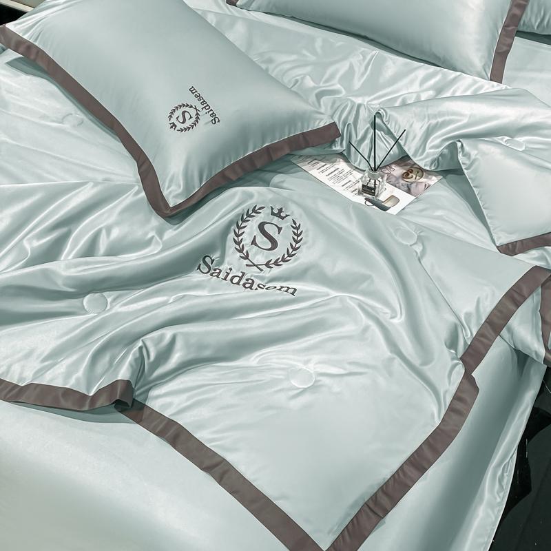 European Style Washed Summer Ice Silk Air Conditioning Quilt Cool Silk Thin Comforter Adult Kids Bed Sheet Pillowcases Bedspread