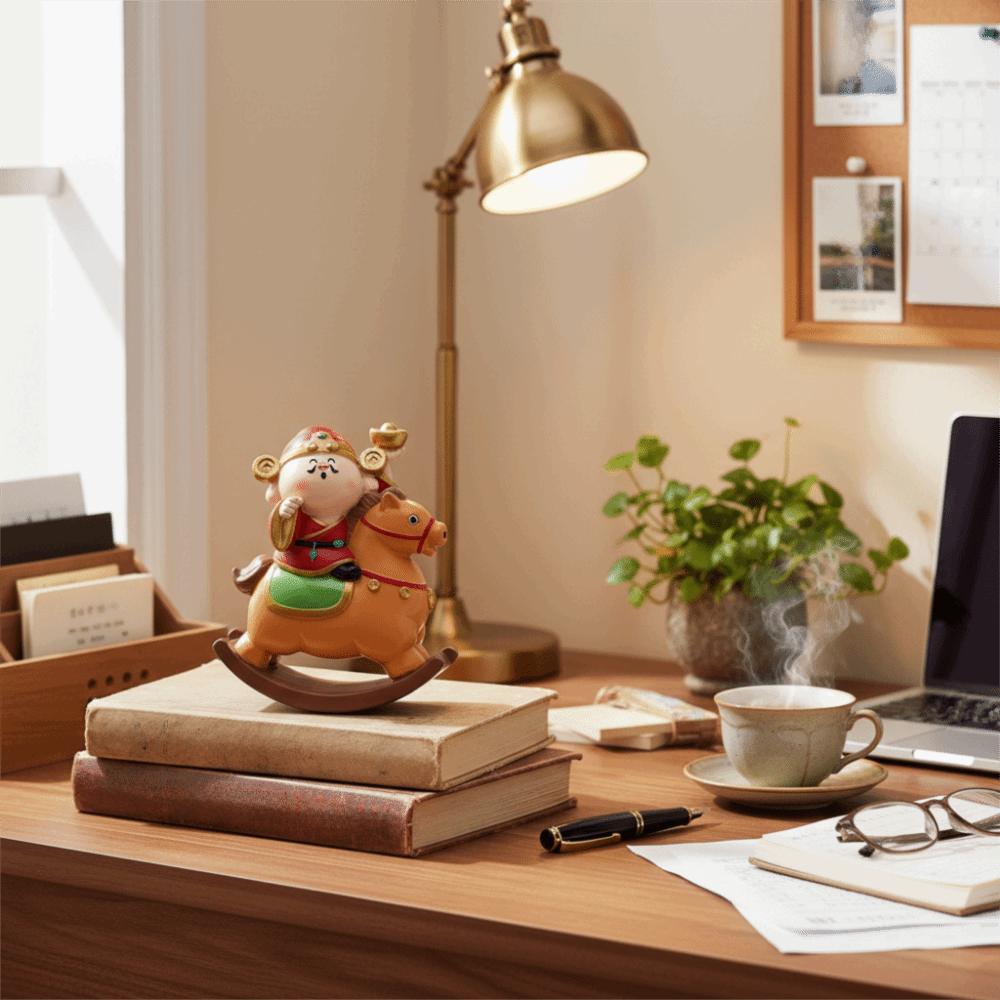 Year of The Horse God of Wealth Figurine Chinese Style Rocking Horse Ornament Horse Statue  Car