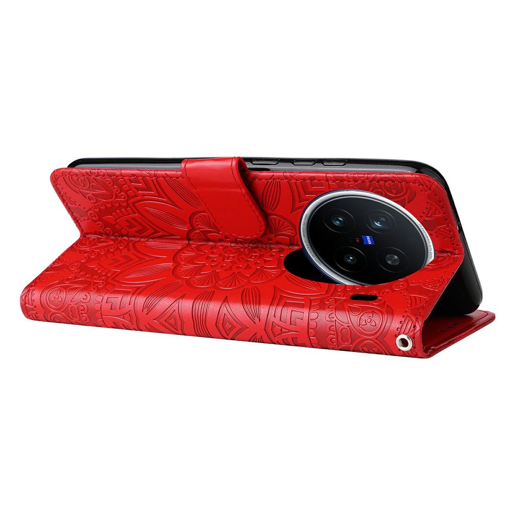 Für vivo X200 Pro 5G Hülle Sonnenblumen-Prägung Leder Brieftasche Handyhülle