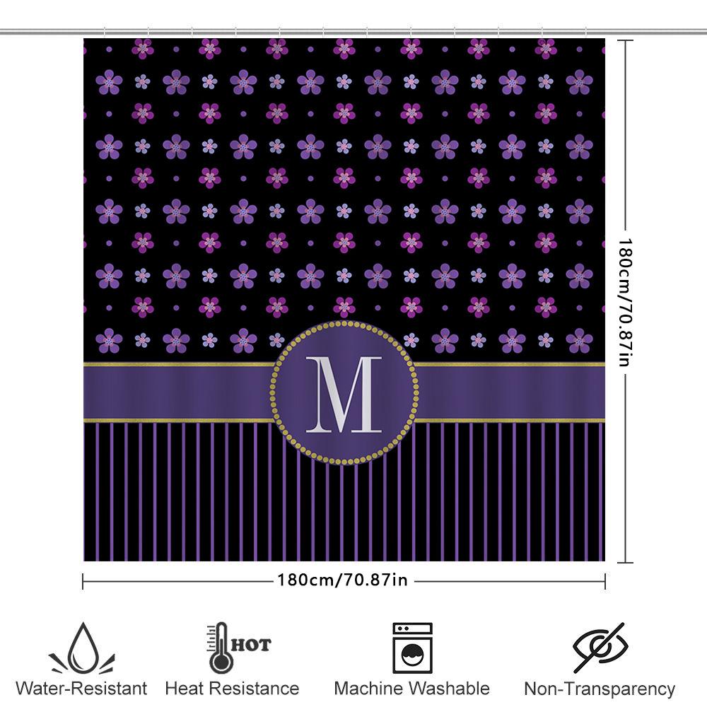 Purple Flower Shower Curtain With A Custom Letter Monogram For Home Bathroom Decor Black And Purple Floral Pattern