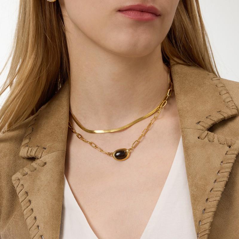 Titanium Steel Tiger Eye Necklace Women Fashion Collarbone Chain Luxury Jewelry