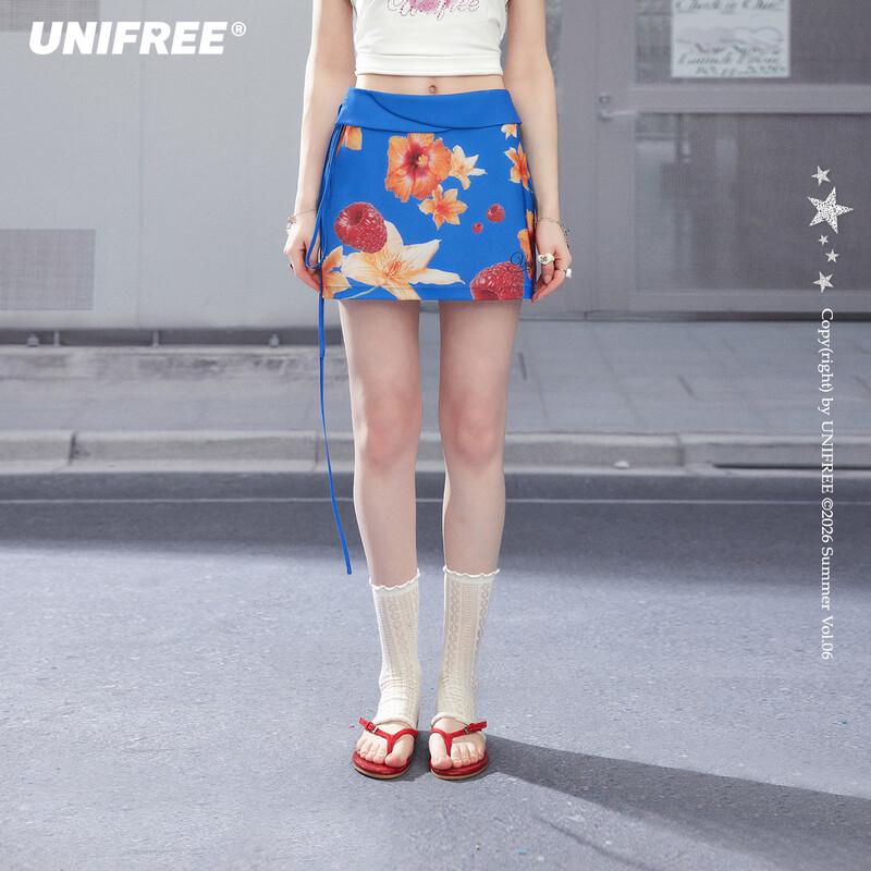 UNIFREE Island Style Color Block Print A-Line Skirt M