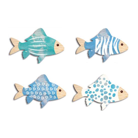 4 Pcs Wooden Fish Wall Decor Rustic Beach Nautical Wood Art Coastal Themed Wall Hanging Sign for Home Lake House Bathroom Decor