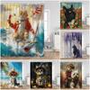 Grappige Katten Douchegordijn Katten Rijden op Haaien Cool Schattige Katten Honden Bloemen Zomer Badkamer Decoraties Polyester Badgordijn