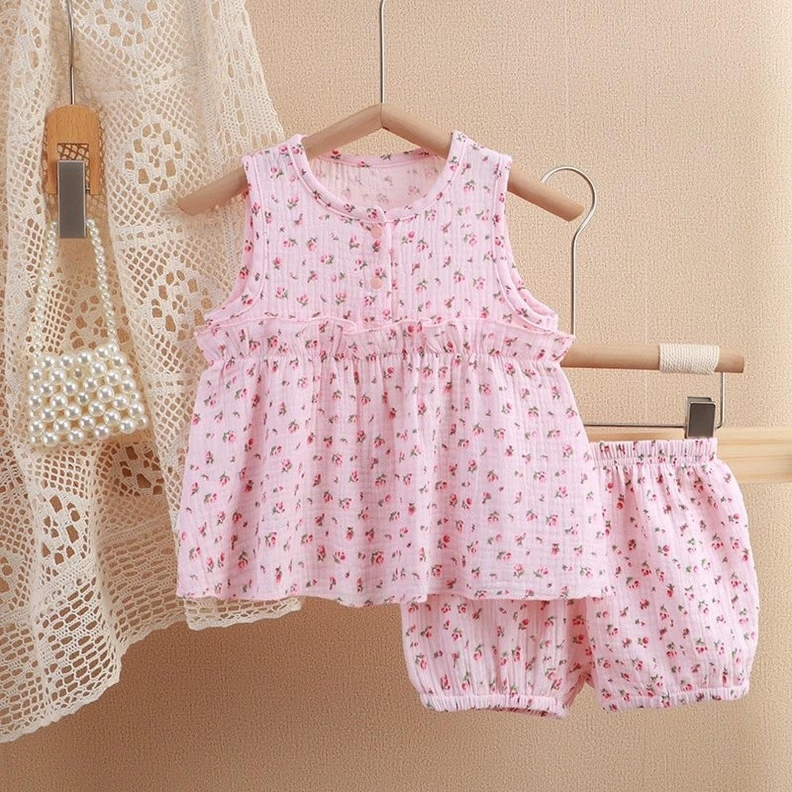 

Детский двухпредметный комплект: топ без рукавов и шорты - двухслойная пижама 100 розовый