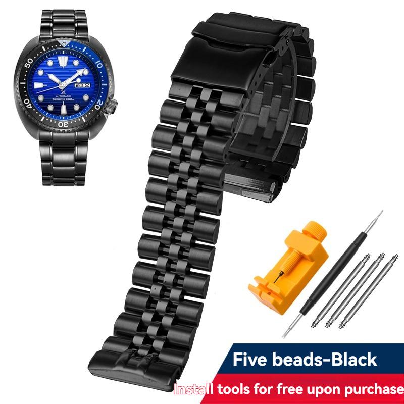 

for Seiko watch accessories solid three-bead steel belt SRPE99K1 Pepsi ring abalone stainless steel watch with curved mouth 22mm 22mm Width