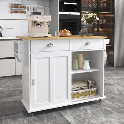 Locker Separate Compartment Foldable Extension Board Sliding Door with Castors Utensil Holder Keep Tidy Thick Wood Kitchen Buffet Storage Cabinet