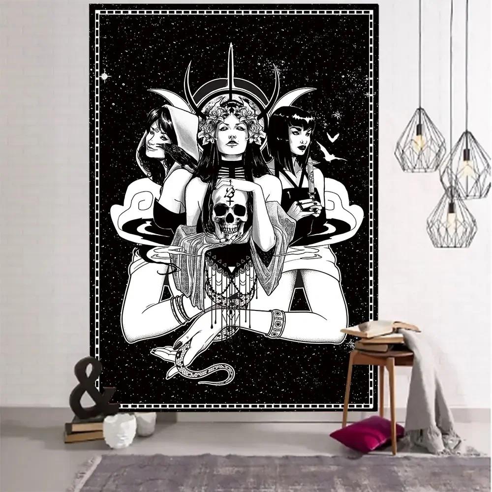Goddess Hecate Tarot Divination Home Decor Witchcraft Tapestry Mandala Wall Decor Hippie Boho Moon Phase Tapestry Sofa Blanket