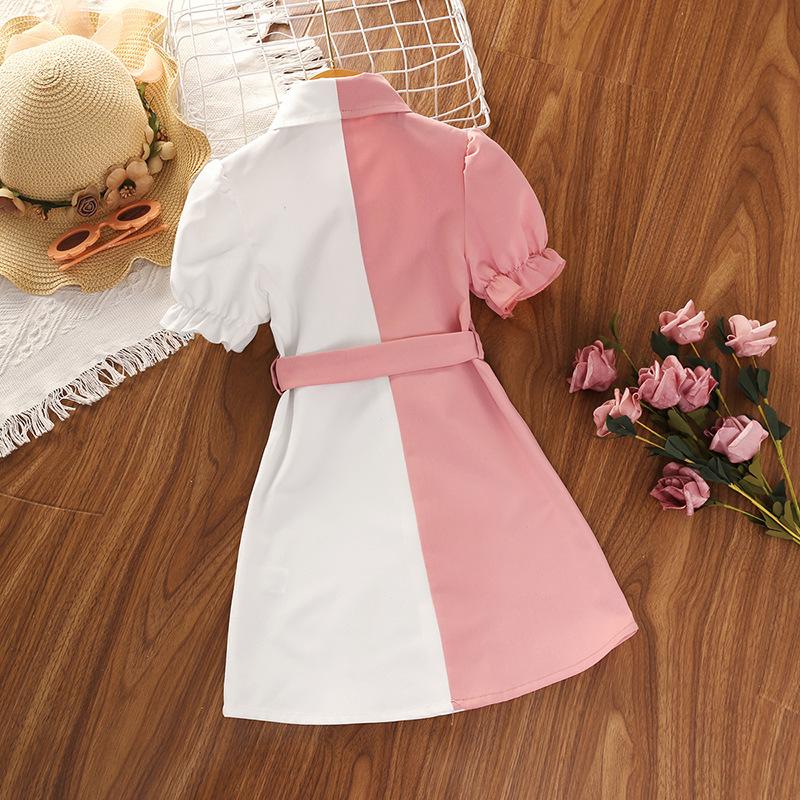 Children's Summer Children's Patchwork Color Short-sleeved Shirt Skirt Girl's Dress