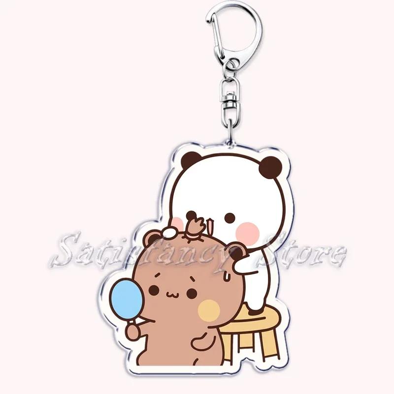 Cute Bubu Dudu Love Keychains Couple Bear Panda Acrylic Keyring for Accessories Bag Pendant Key Chain Jewelry Fans Lovers Gifts