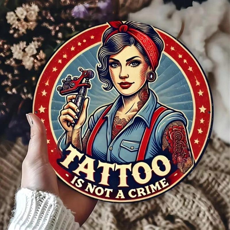 Retro Tattoo Metal Tin Sign 8x8 Inch Vintage Wall Decor Waterproof Rustproof Bar Cafe Home Art