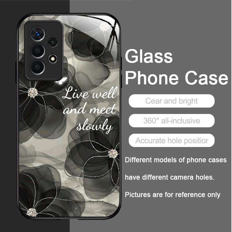 Luxury Black Rose Flower Graphic Tempered Glass Phone Case for Samsung Galaxy S25 Ultra S24 S23 Plus S22 S21 S20FE A56 A55 Cover