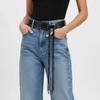 Wide Side Black Punk Belt Lace-up Straps Tassel Belt Leather Waist Chain Men  Waist Decoration