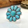 New, Retro Bohemian Turquoise Ring, Exaggerated Flower Opening Ring