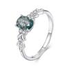 WOSTU Natural Moss Agate Ring For Women 925 Sterling Silver Oval Cut Sea Grass Agate Flower Rings Wedding Party Jewelry Gift