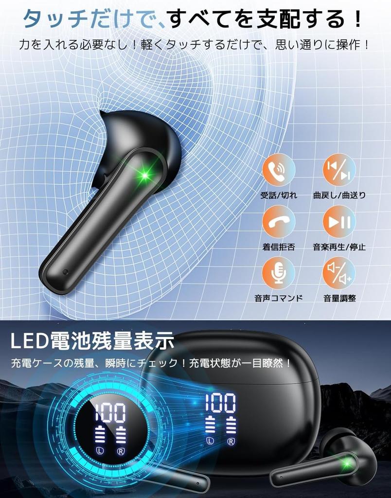 Bluetooth Wireless Earbuds ENC Noise Bluetooth Auto Pairing with LED Up to 48 Hours of Touch IPX7 Perfect for and School [2025 Cancelling] 5.3