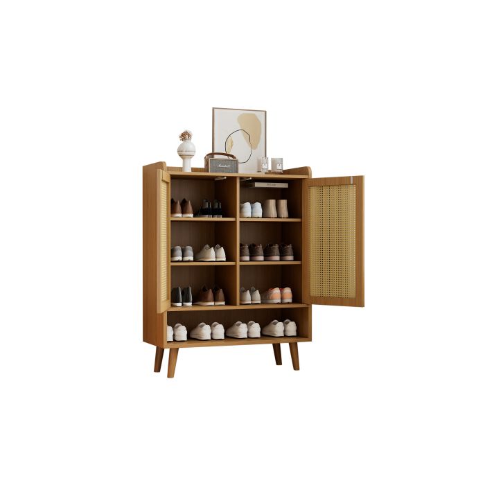 Meuble à chaussures - MUVOE - 2 portes - 5 étagères - Marron - Dimensions L80/H105/T35 cm