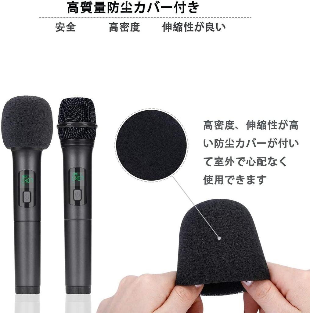 Kithouse K380A Wireless Microphone Bluetooth Karaoke Microphone Set of 2 LED Display Type UHF 10 Channel Dynamic Microphone 6.35mm Receiver Handheld