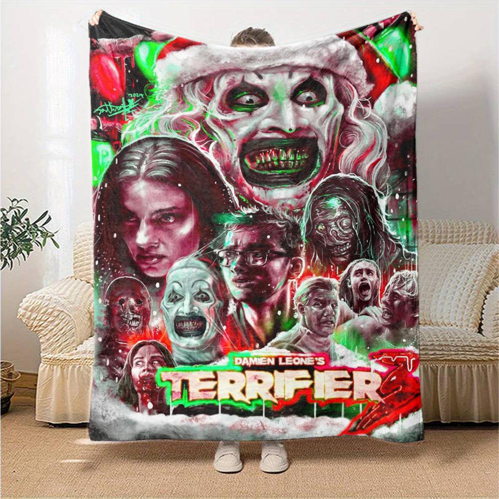 Terrifier Horror Print Flannel Blanket High Quality Warm Comfortable Cover for All Seasons Perfect for Gifts Home Decor