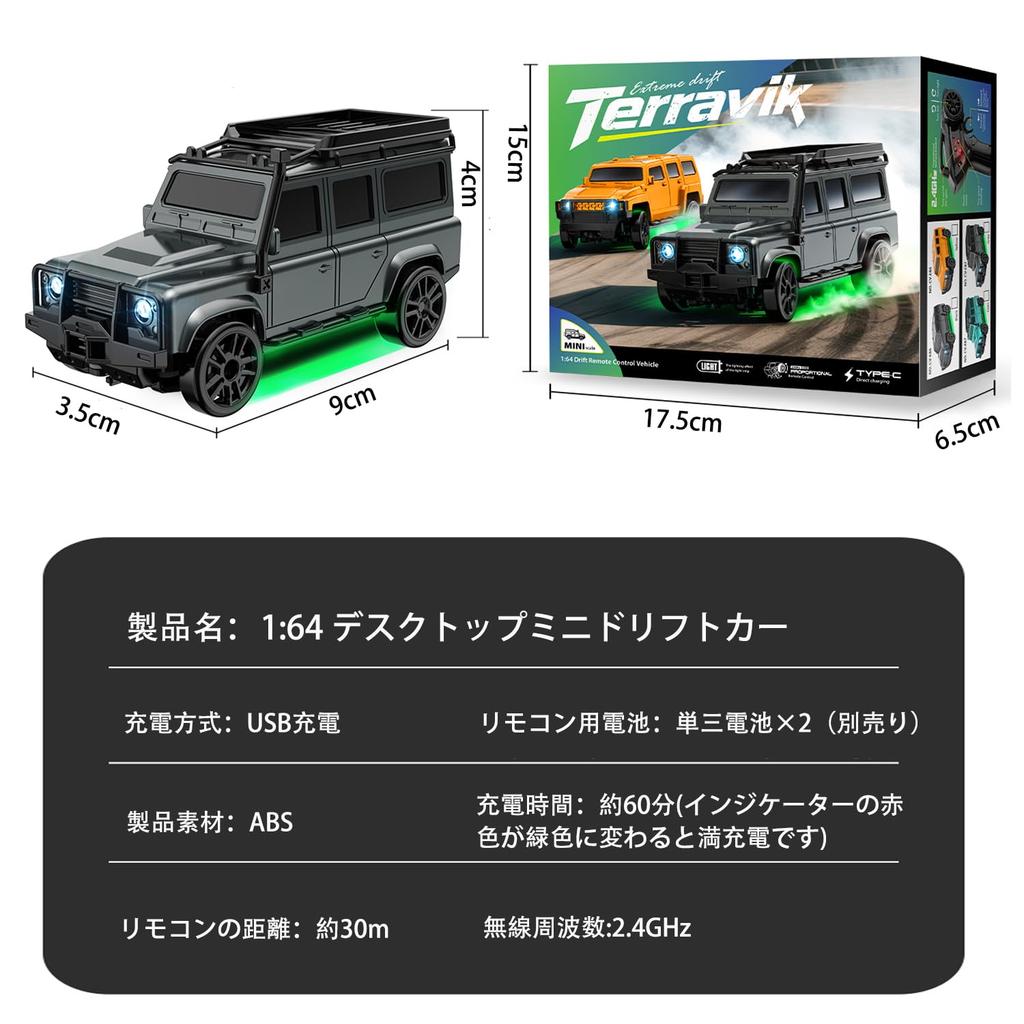 1:64 Scale RC Off-Road Jeep Desktop Mini Drift Car for Kids, USB Rechargeable, LED Display, Easy to Use, Great Gift for Kids (E87 Gray)