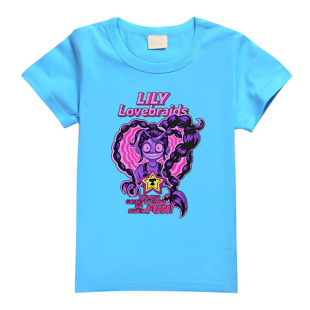 

4141 Kids Girls Lily Lovebraids Print Short Sleeves Round Neck T-Shirt 170cm світло-синій колір