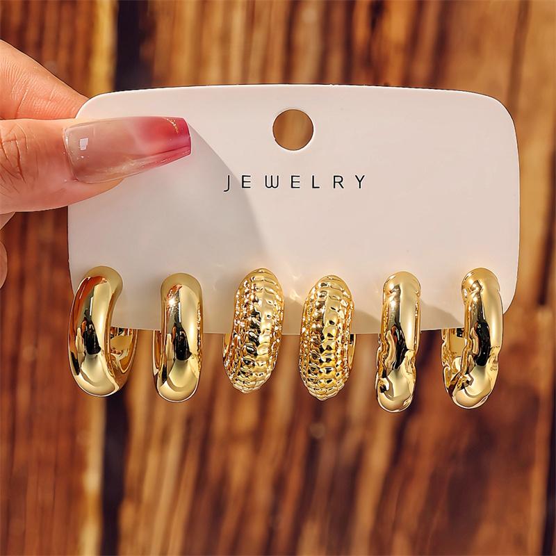 New Trendy Gold Color Twisted C Shape Tear Drop Earrings Set For Women Fashion Metal Geometric Circle Earrings Jewelry Gifts