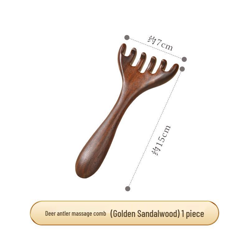 Golden Sandalwood Five-Tooth Meridian Massage Comb