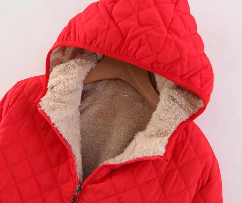 Women's Plus Size Plaid Lambskin Hooded Winter Jacket - Slim Fit, Thickened and Warm (2023)