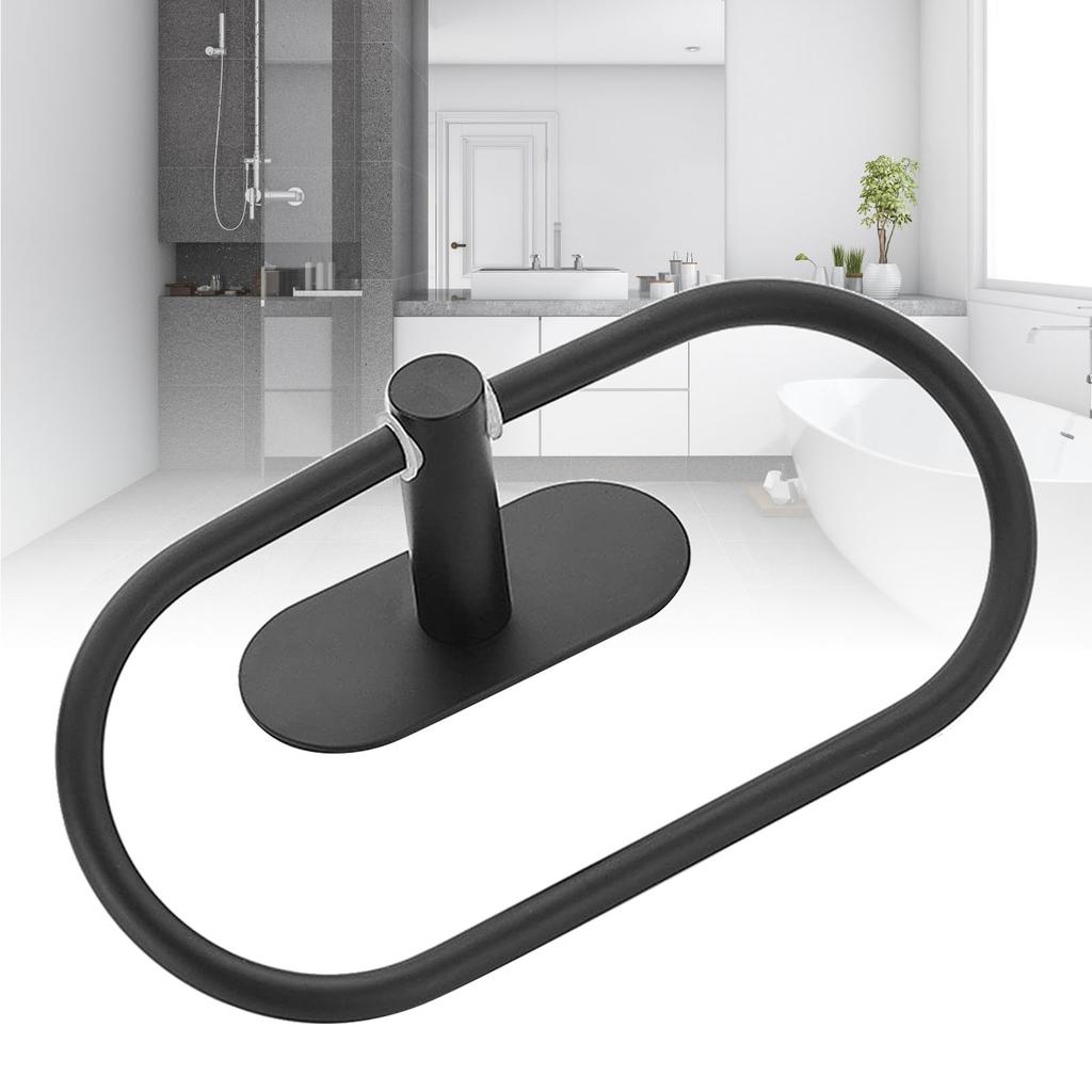 Handtuchring Edelstahl Wandmontage Stanzfreie Installation Modern Oval Handtuchhalter Schwarz