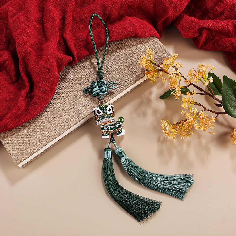 Chinese Lion Dance Car Pendant with Double Tassels and Rhinestone - Foshan Cultural Gift