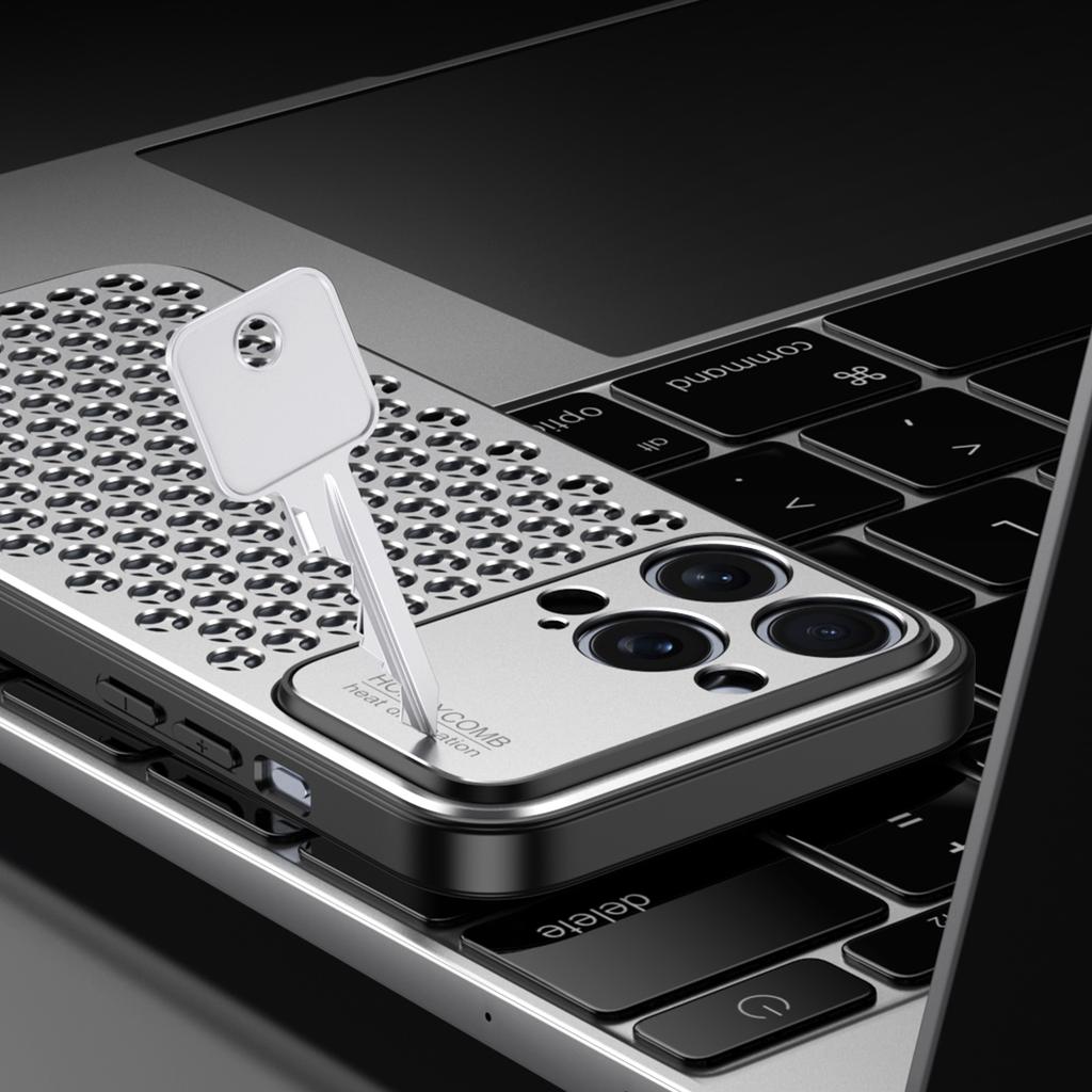 Phone Case for iPhone 15 Pro Honeycomb Texture Aluminum Alloy+TPU Cell Phone Cover