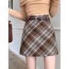 Plus Size Korean Retro Woolen A-Line Plaid Skirt for Women – Autumn New Arrival Hip-Hugging Slimming Skirt for Chubby Girls