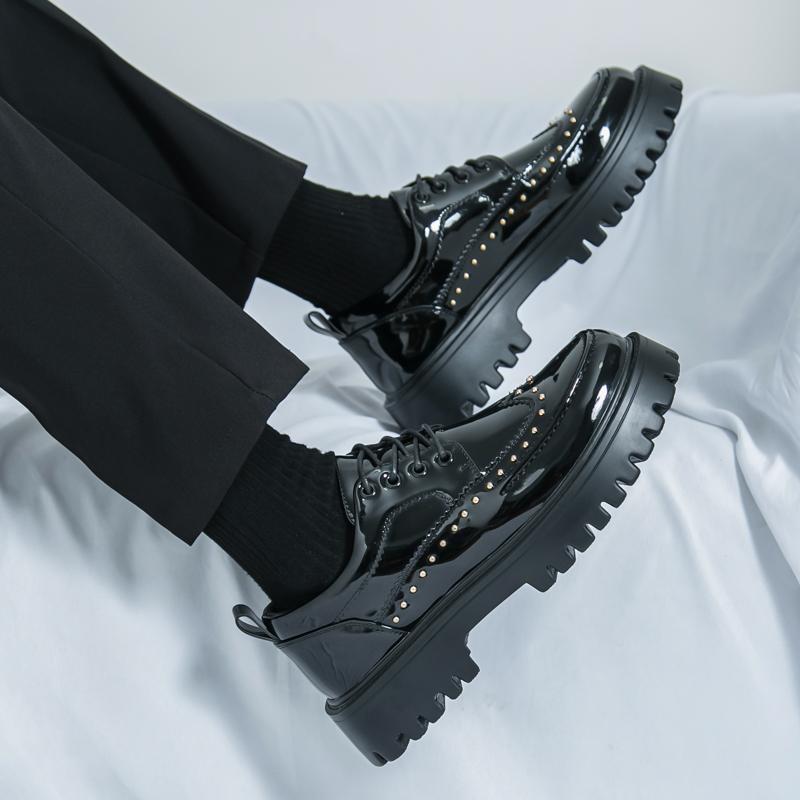 Fashion Casual Men's Leather Shoes Trendy S and Thick Soled Styles Nightclub or Daily Office Work Young Shoes 38-46 Hot Black