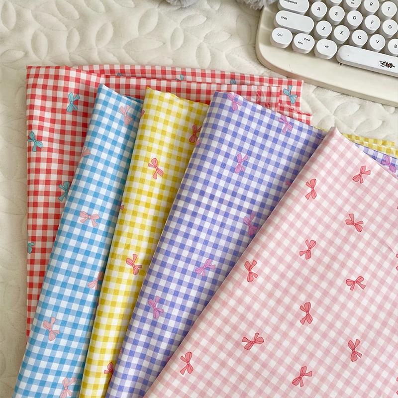 145x100cm Colorful Plaid Cotton Fabric Sweety Bowknot Print Fabric For Dress Shirts Pajamas Homewear Children's Clothing Pillow