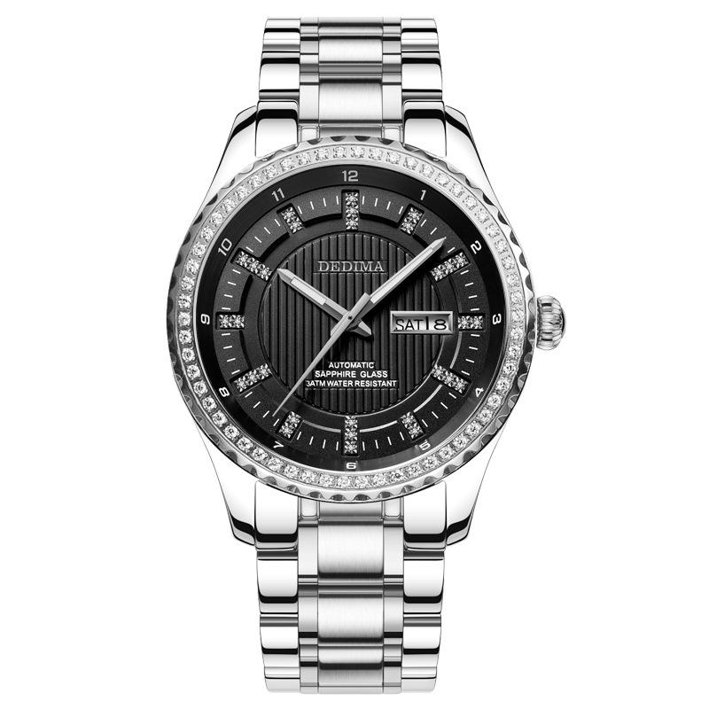 Top Fashion Men's Diamond Double Calendar Waterproof Luminous Watch Solid Stainless Steel Strap Butterfly Buckle Business Clock Male Gold