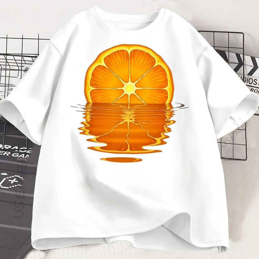 Orange Fruit Tshirt France T Shirt Unisex  Short Sleeve Graphic Tee Vintage Round Neck Tshirt Streetwear Clothing  Y2k Top