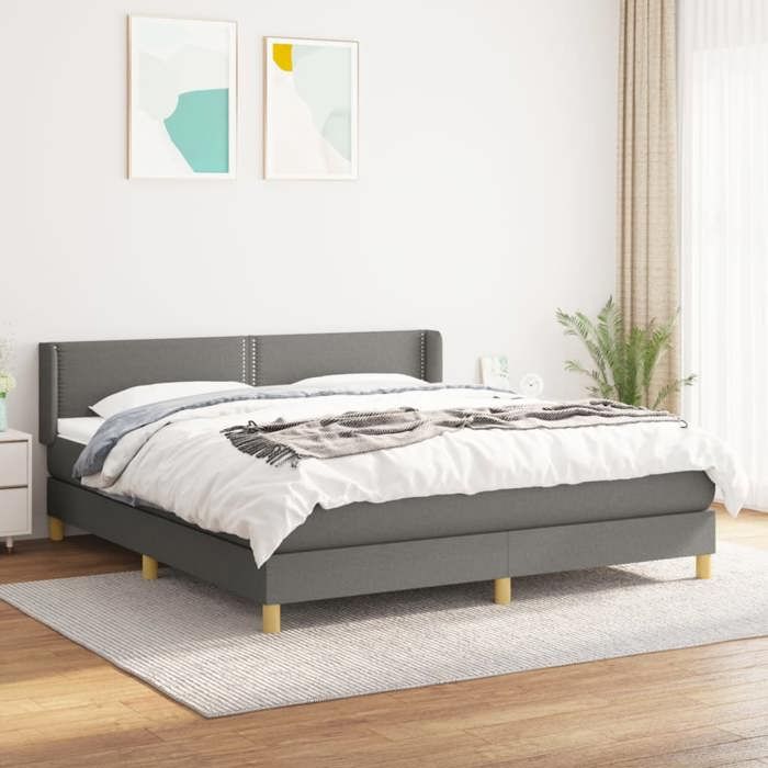3130210 vidaXL Lit à sommier tapissier avec matelas Gris foncé 180x200cm Tissu