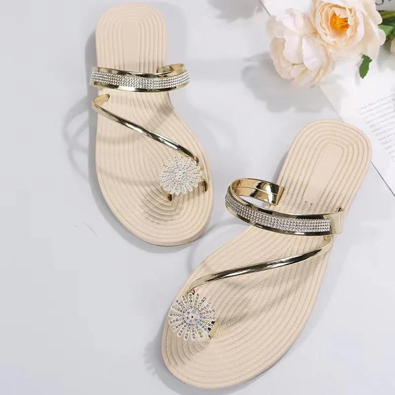 Fashion Sandals Women's Summer New Fashion Beach Sandals Rhinestone Flat Slippers Luxury Sandals Women Designers Designer Shoes