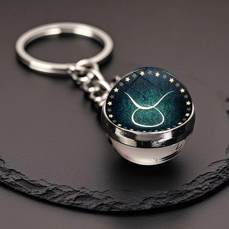 Kulatý svítící krystal zvěrokruhu Keychain - Panna & Lev
