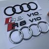 ABS Bright Black Silver Car Hood Front Grill Emblem Rear Trunk Badge Sticker for A R8 4Ring logo V10 Replacement Accessories